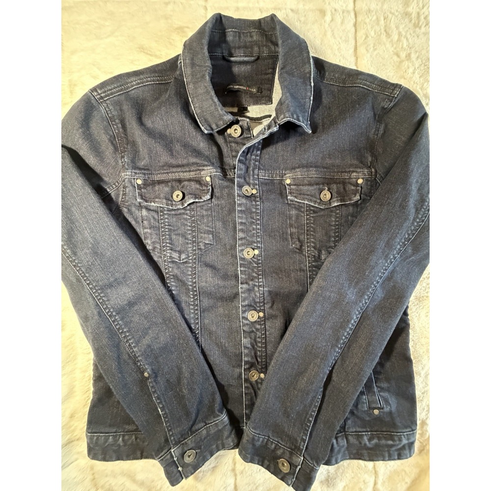JOHN VARVATOS Star USA Moto Indigo Dark Blue Denim Trucker Jacket Mens Size Larg